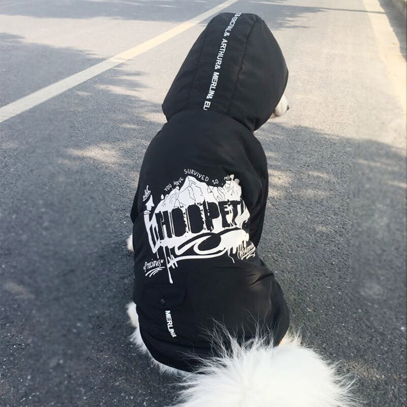 拉布拉多冬天大狗加厚棉衣四脚宠物秋冬装 百搭涂鸦连帽衫 s:胸围35