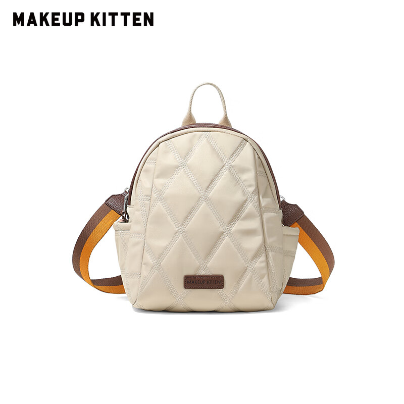 MAKEUP KITTEN双肩包女2026最新款小背包轻便书包通勤大容量旅行包生日礼物 杏色【可双肩/单肩背法】新年礼物