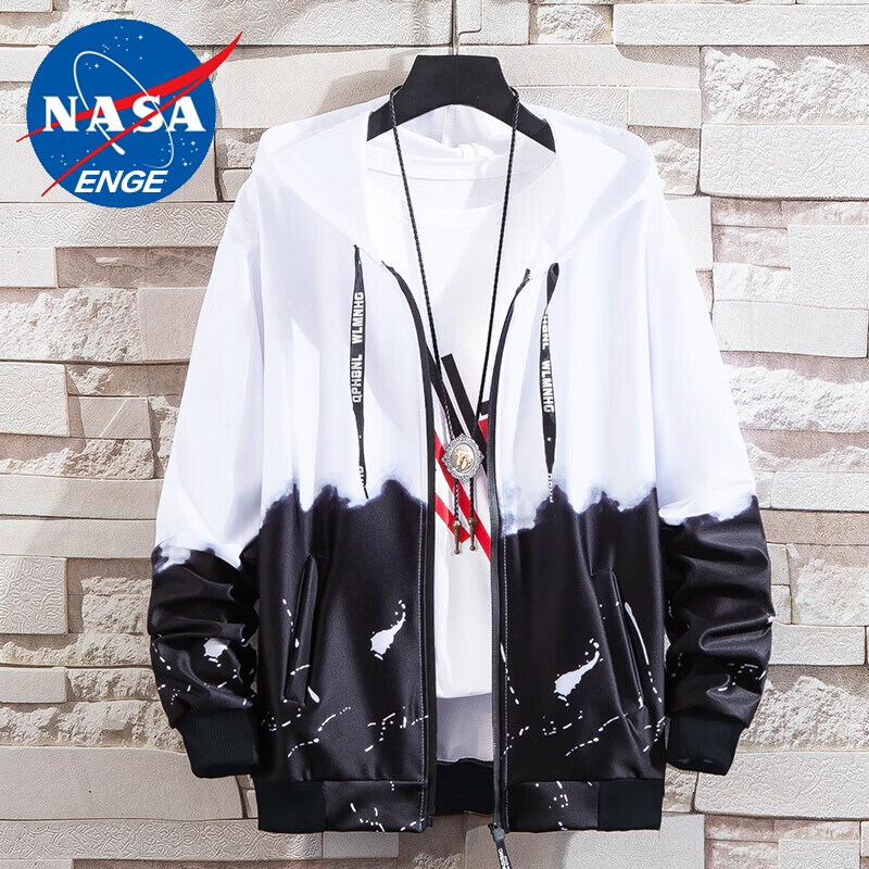 NASA ENGE春季休闲夹克男士韩版修身棒球服潮牌男装工装外套春秋款夏天上衣 JK37白色 S