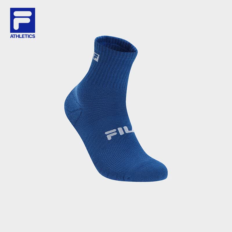 FILA 斐乐官方男袜中腰袜2024春季简约舒适运动健身袜中筒袜 土耳其海蓝（19-4053TCX）-DB XS