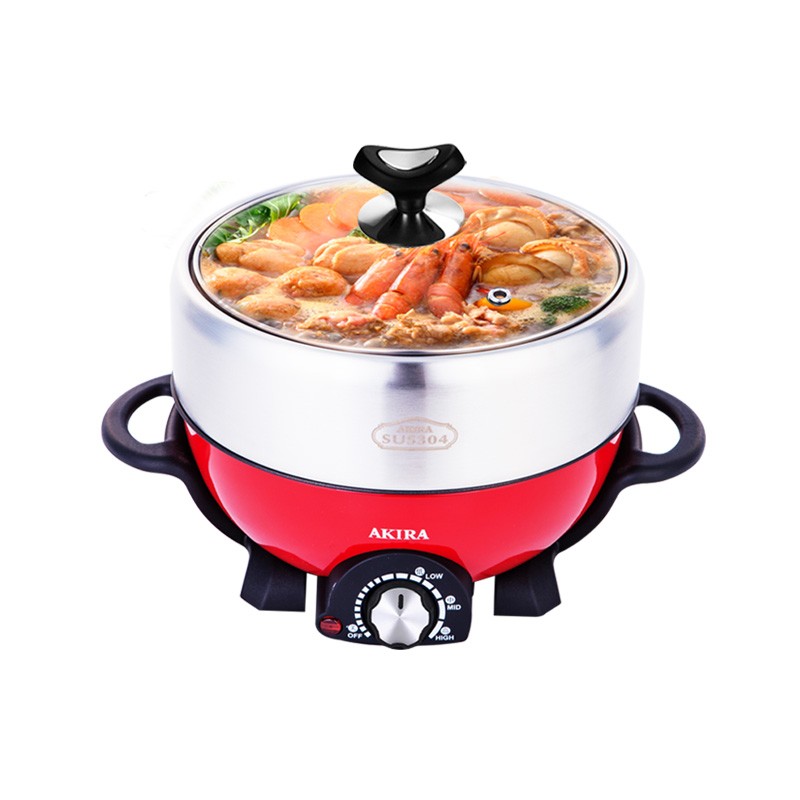 爱家乐新加坡爱家乐(AKIRA)电火锅家用迷你分体式火锅304加厚不锈钢家用多功能电热锅3升A50 3L 标配无蒸笼和温度计提手