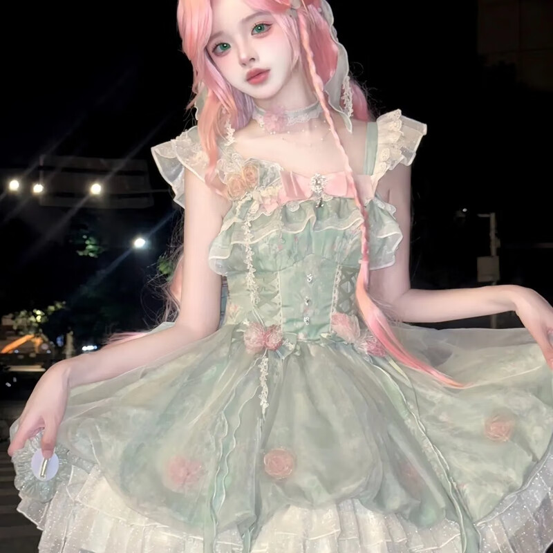 唐努乌现货花仙子Lolita小清新礼服甜美花苞裙洛丽塔公主裙可爱洋装 小花仙裙子+拖尾+裙撑 M