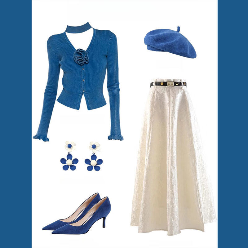 与句春季女装2024新款套装小个子衣服穿搭女法式设计感毛衣搭配气质显