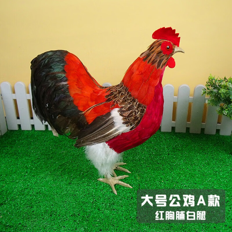 公鸡标本仿真动物玩具公母鸡标本模型真羽毛打鸣公鸡手工制作超市鸡