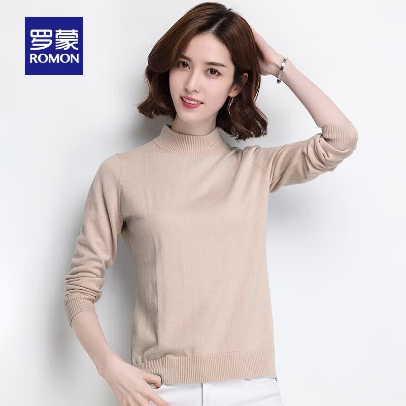 罗蒙女士羊毛衫新款纯羊毛毛衣时尚休闲纯色针织衫女 Q9M041071浅咖 170属于什么档次？