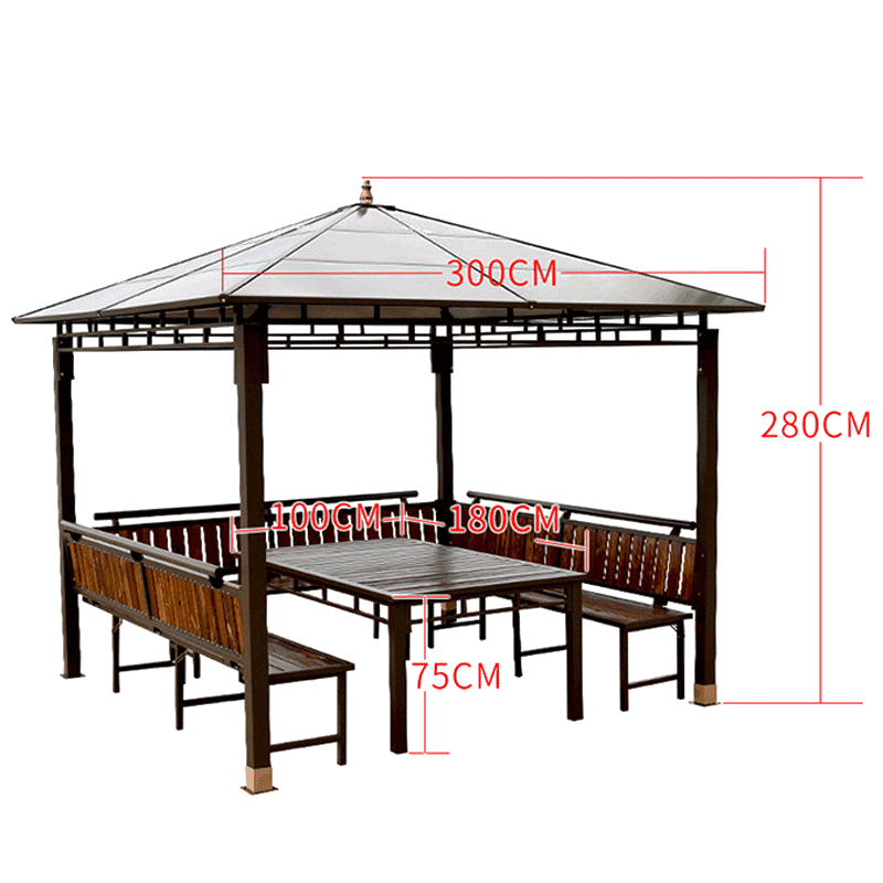 尚伦 户外凉亭花园公园室外小阳光棚防腐木凉亭别墅庭院露台铝合金凉亭 碳化木豪华版阳光花鸟亭3*3米（带双帘）