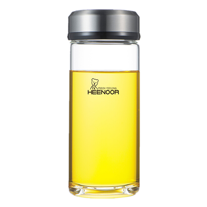 希諾（HEENOOR）玻璃杯單層加厚大容量水杯男女士創(chuàng)意簡約潮流泡茶杯家用便攜杯子 魔力黑【明星款】無濾網(wǎng) - 390ml 【高硼硅玻璃杯體】
