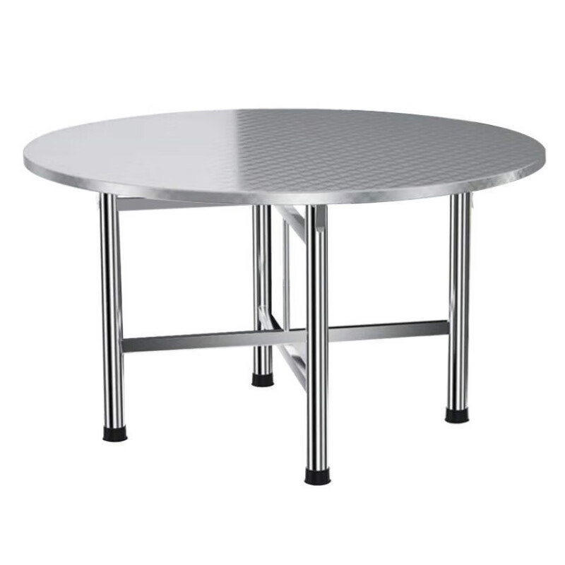 全不锈钢圆桌折叠吃饭餐桌子带有转盘大排档酒席  75cm高特厚脚 普通