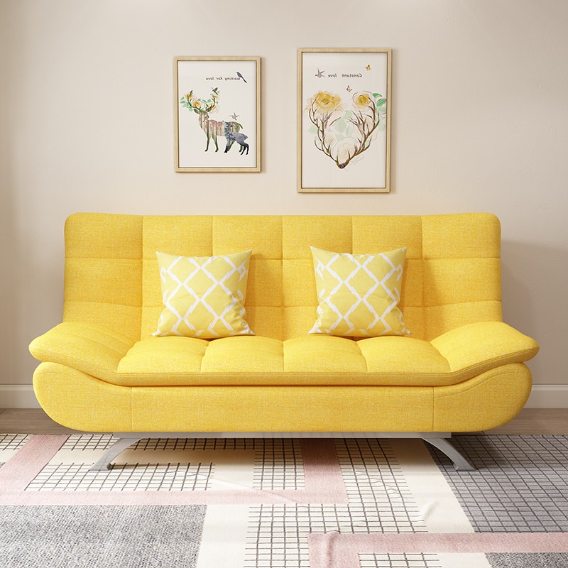 懒人日记沙发床两用折叠可拆洗多功能简约小户型布艺沙发懒人沙发折叠床 黄色 双人（平铺尺寸150*120*40CM）