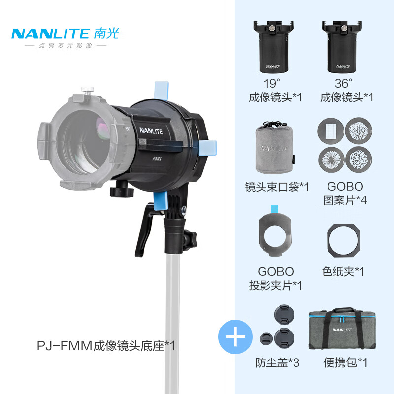 南光（NANLITE）FM卡口专用成像镜头束光筒led摄影造型灯投影插片聚光控光附件 19°+36°成像镜头+卡座组合套装