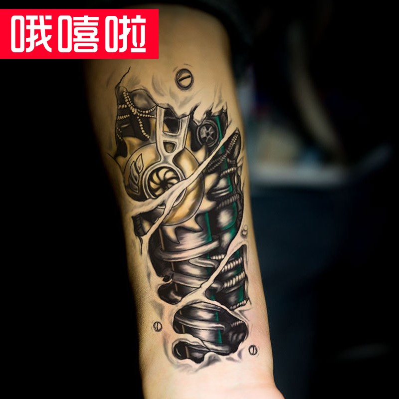 哦嘻啦3d机械臂纹身贴防水男 仿真防水纹身男女 花臂刺青逼真手臂花臂