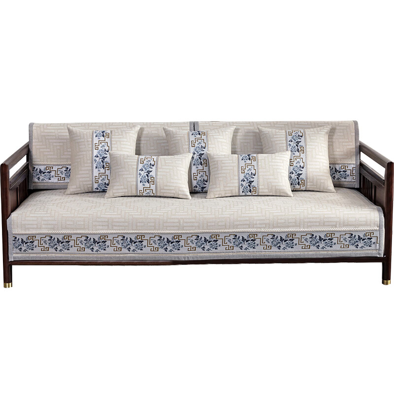 索菲娜 新中式沙发垫坐垫防滑三座一贵妃沙发罩巾四季红木沙发垫子 yd清韵芳华-浅咖色 宽110*长210cm一片