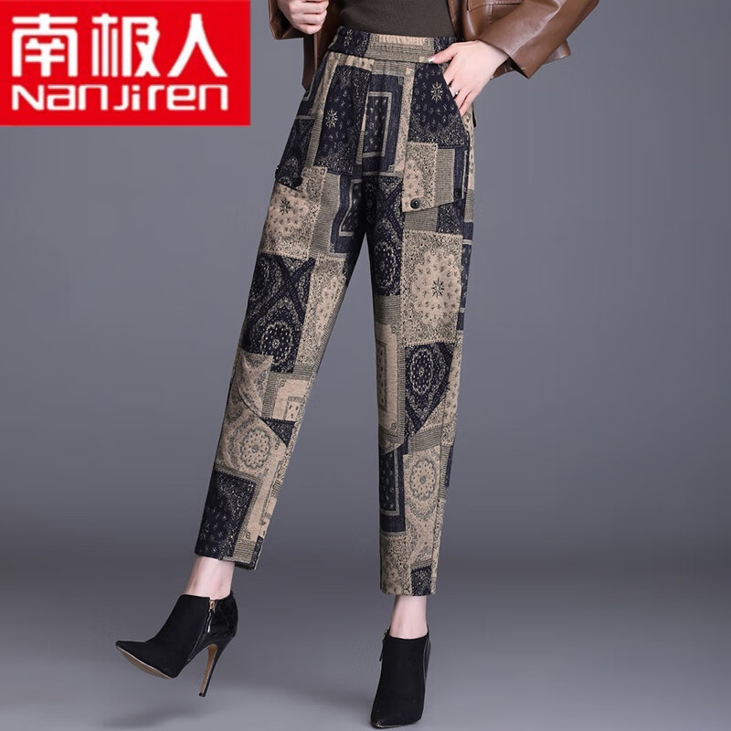 羊毛毛呢哈伦裤女秋冬2021新款宽松加大女装中年妈妈复古休闲裤子