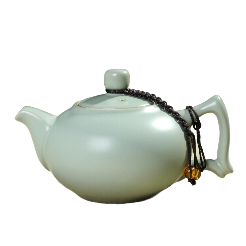 汝道汝窯茶壺單壺陶瓷功夫茶具家用過(guò)濾泡茶壺汝瓷可養開(kāi)片復古泡茶器 汝窯方耳壺210ml