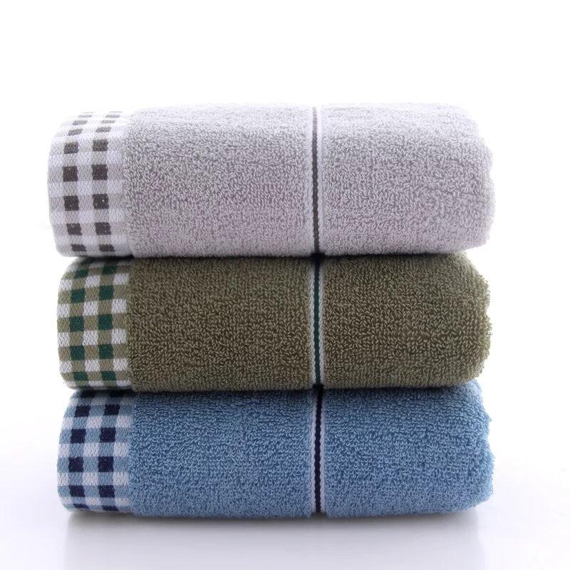 毛巾家用洗脸洗澡男女帕通用干侣面巾柔软吸水棉 千鸟格毛巾(3条装)蓝色+灰色+绿