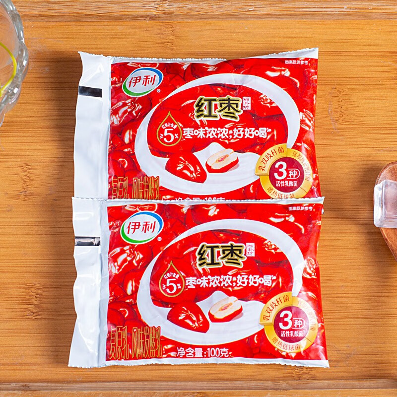 伊利 伊利红枣酸奶100g*25袋营养早餐发酵乳袋装量贩装成人酸牛奶 红枣大包酸奶100gx25袋