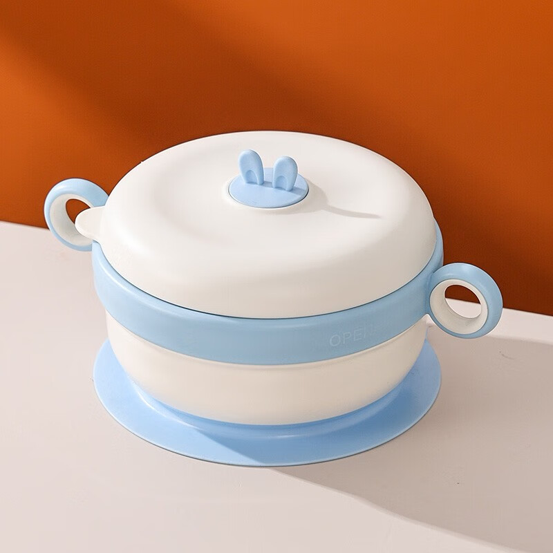 Glasslock注水保温碗儿童辅食碗304不锈钢可拆卸宝宝婴儿辅食防打翻吸盘碗 蓝色