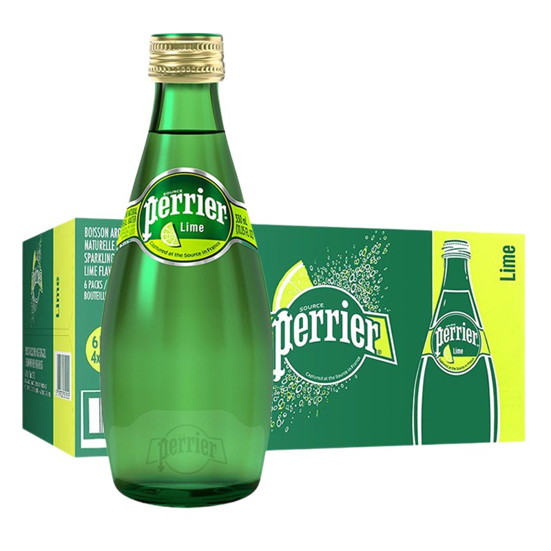 法国(巴黎)含气天然矿泉水(perrier)法国原装进口气泡矿泉水青柠 柠檬