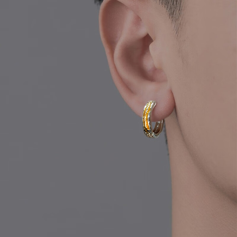 旭杉斯藏金耳钉男潮高级感痞帅男生耳环单只学生耳圈小众轻 奢网红