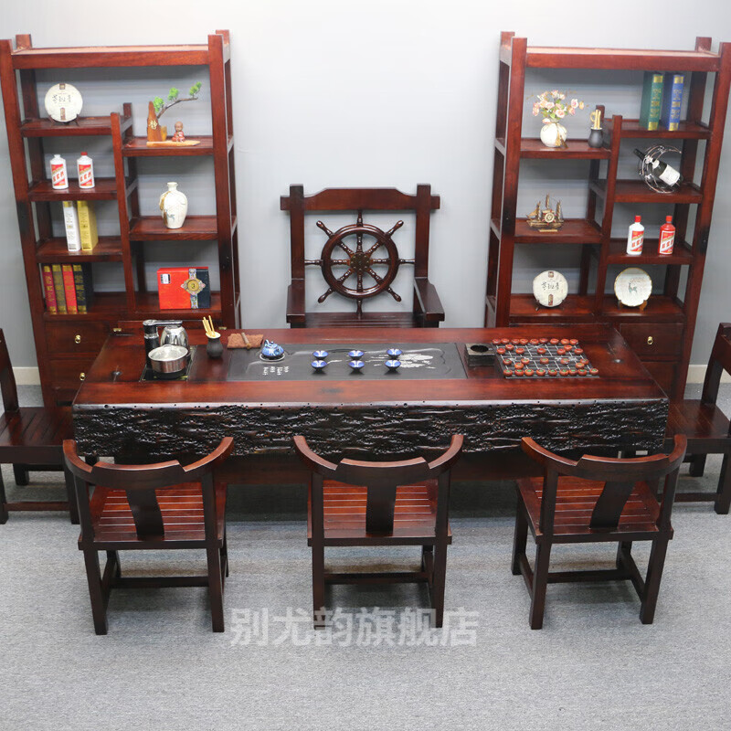 茶艺桌现代简约老船木茶桌椅组合龙骨茶台新中式茶桌实木功夫茶几高端