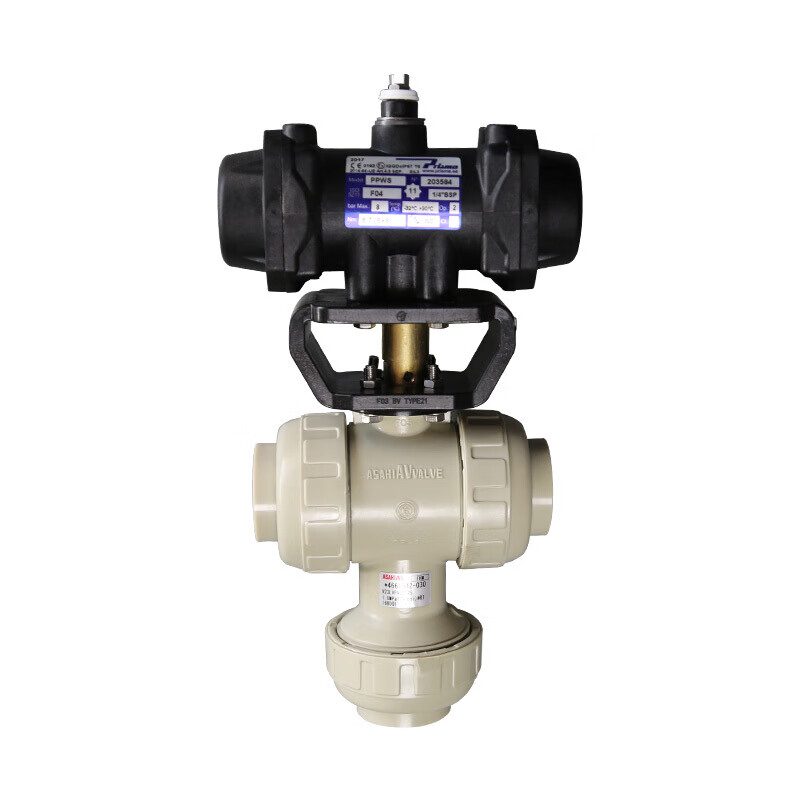 asahi阀体pph自动阀门ka型油令式气动三通球阀单作用epdm/fkm 100a/e