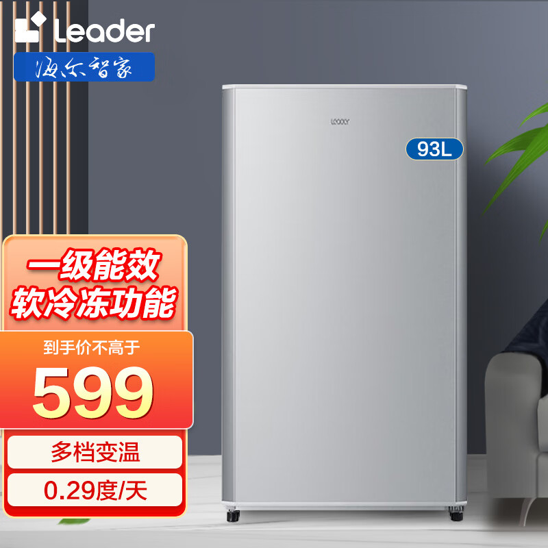 海尔智家93L小冰箱单门冰箱小型家用迷你一级能效电冰箱冷藏微冷冻办公室公寓租房用节能 93L一级能效+冷藏微冷冻  Leader款