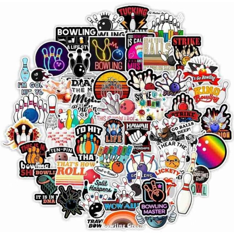 50张保龄球运动卡通可爱收纳盒贴纸行李箱手机冰箱水杯sticker yt166