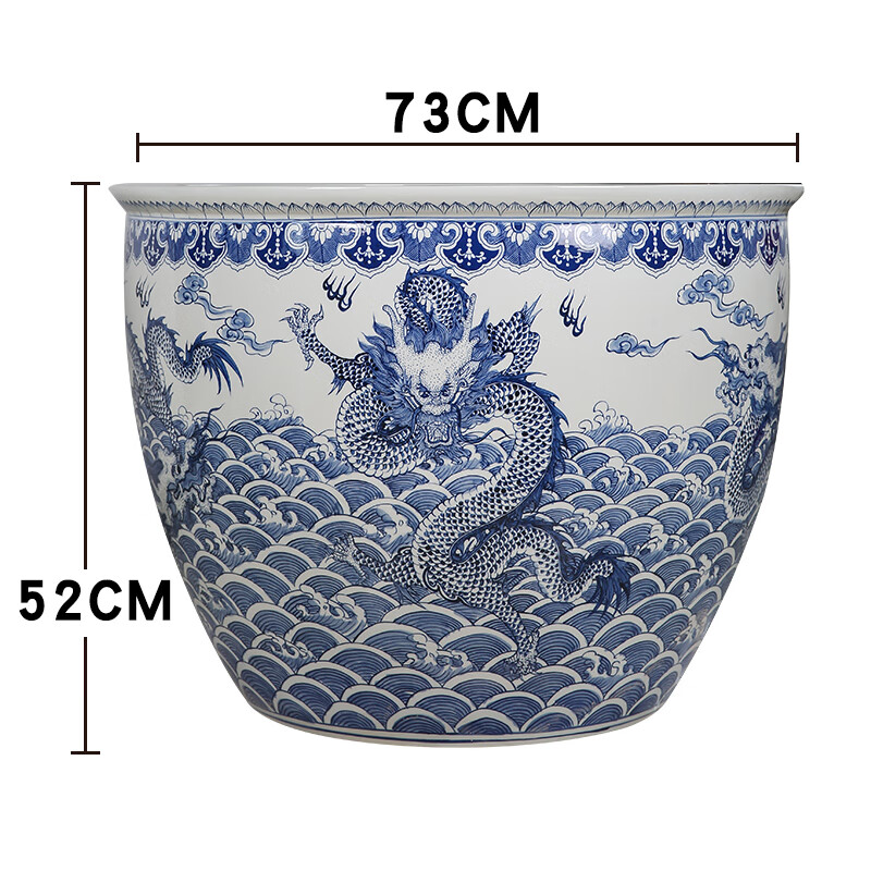 沃狮景德镇青花瓷水缸手绘龙纹陶瓷鱼缸特大号睡莲荷花盆庭院种树大缸
