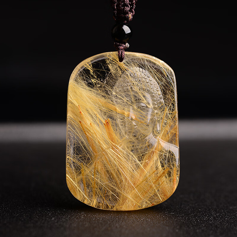 慈灵阁 满发 金发晶生肖佛吊坠饰品发晶属狗猪吊坠菩萨生肖项链