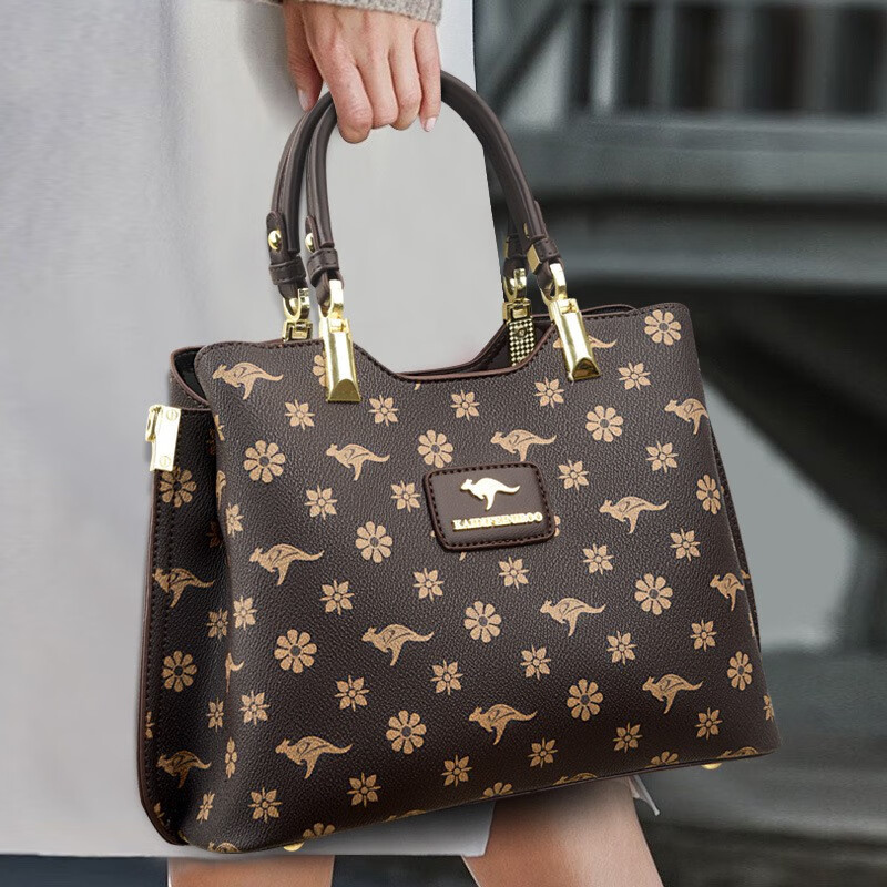 酷奇【牌】袋鼠包包新款大气送妈妈手提包时尚中年斜挎女包 花瓣抛刎