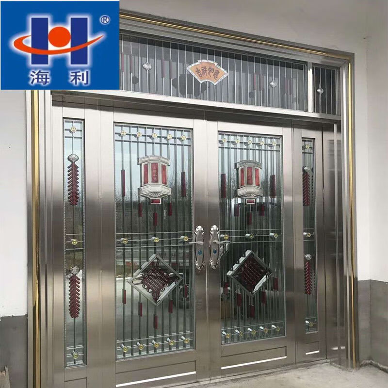 橙央海利不锈钢大门防盗门玻璃乡村堂屋四开双开门 海利304#不锈钢