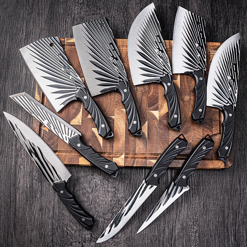 圣作家用厨房菜刀锻打切肉切菜刀砍骨斩骨菜刀 横纹斩切刀(仿木