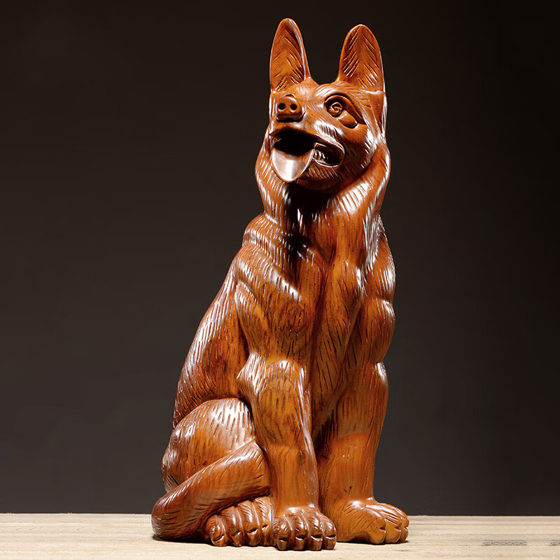 红木工艺品礼品家用大号实木质雕刻狗家居创意客厅装饰品商务木雕狗