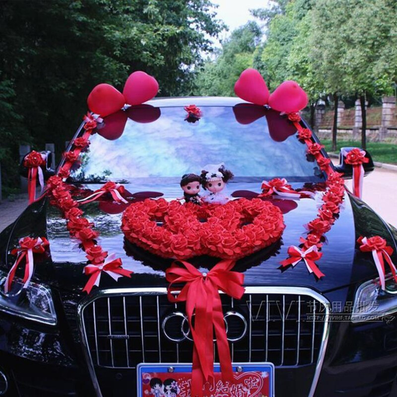 拉花主副婚车创意布置婚庆用品个性结婚套装吸盘仿真鲜花喜庆婚礼车花