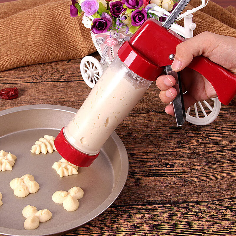 拜杰（BJ）裱花枪烘焙工具做曲奇饼干模具蛋糕挤奶油裱花嘴挤花袋套装 裱花枪套装(红色)