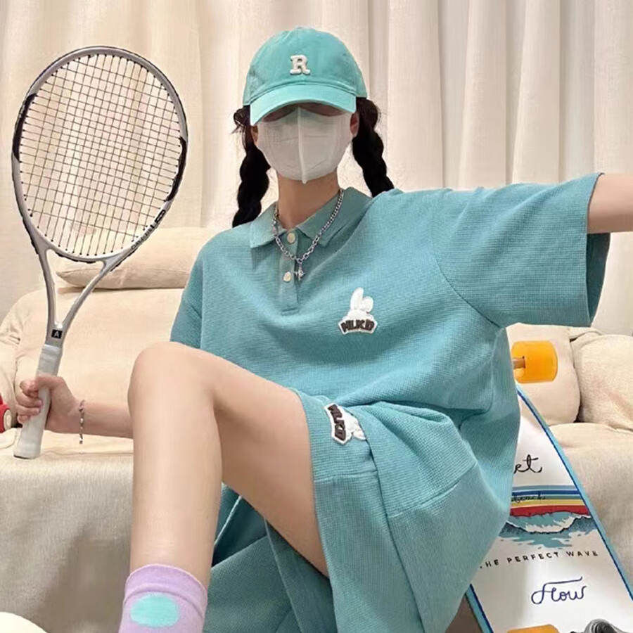 lanweifeilei学院风polo衫短袖短裤运动套装女夏季学生