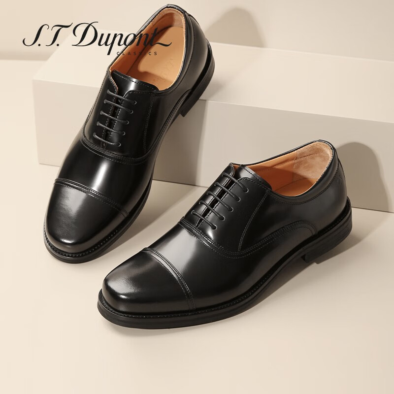 S.T.Dupont都彭男士三接头正装皮鞋开边珠亮面商务牛津鞋真牛皮L32150101 黑色 39欧码
