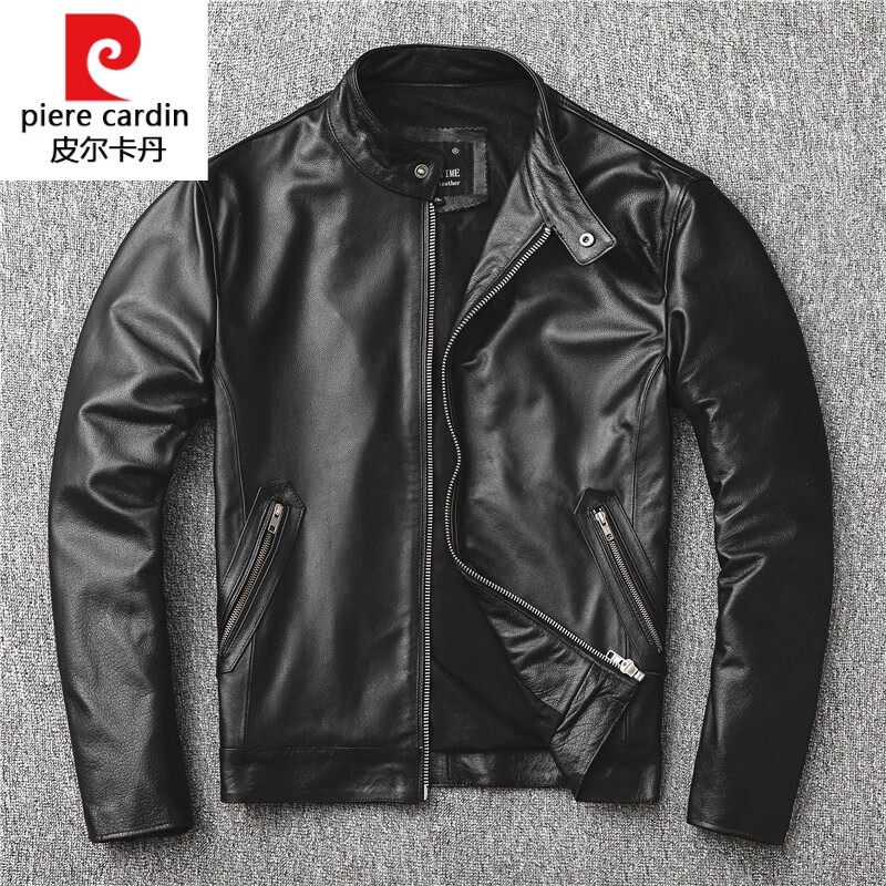 皮尔卡丹品牌高档男装头层牛皮机车服皮衣男士修身绵羊皮真皮皮夹克短