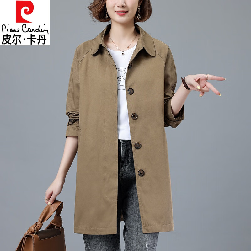 皮爾卡丹（pierre cardin）輕奢高檔女裝風衣女中長款2024新款秋裝中年媽休閑韓版小個子春秋 咖啡色 L 170