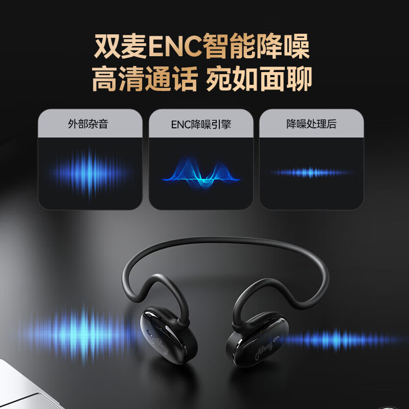 ALLWAY蓝牙耳机开放挂耳式气传导耳机户外运动不入耳无线耳机跑步骑行舒适超长续航适用华为苹果小米新款 开放式耳机运动-悦动黑
