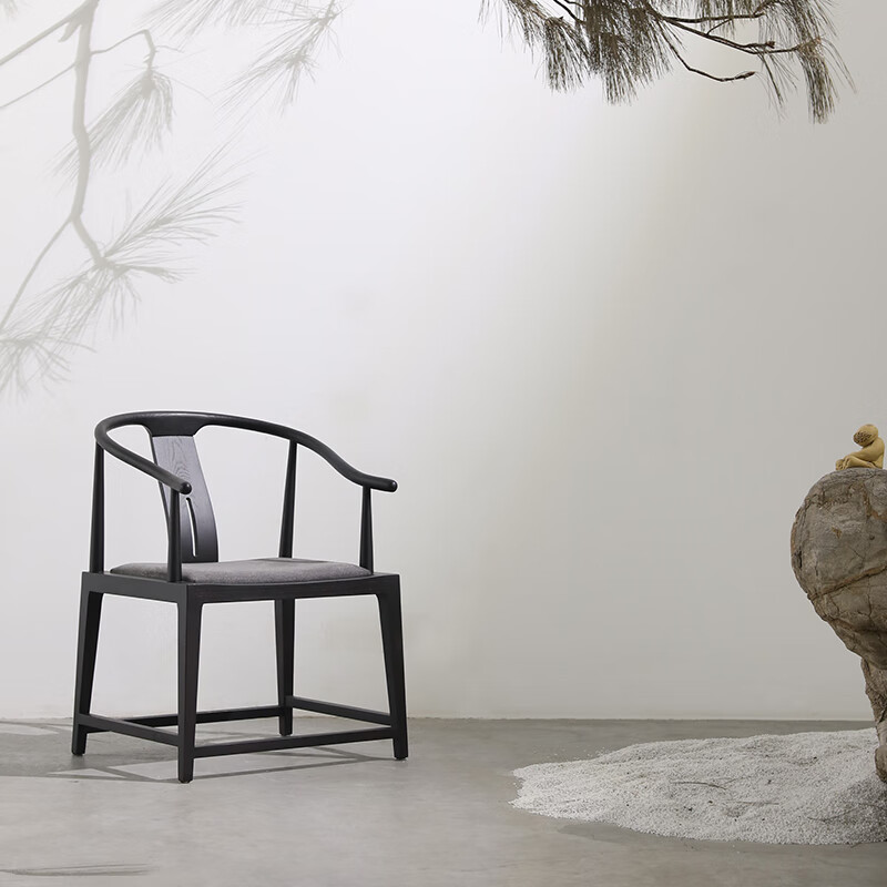 弘麦 新中式实木圈椅禅意茶椅单人椅主人椅现代书椅围椅茶室定制家具