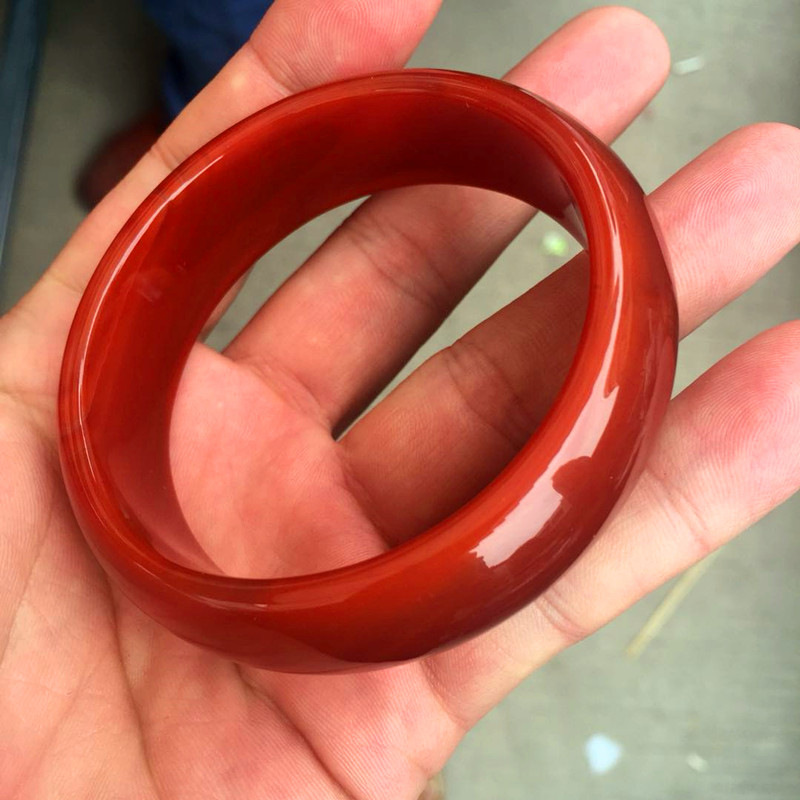 天然南红玛瑙手镯 柿子红镯子满肉宝山梁山冰飘饰品女士礼物 58号
