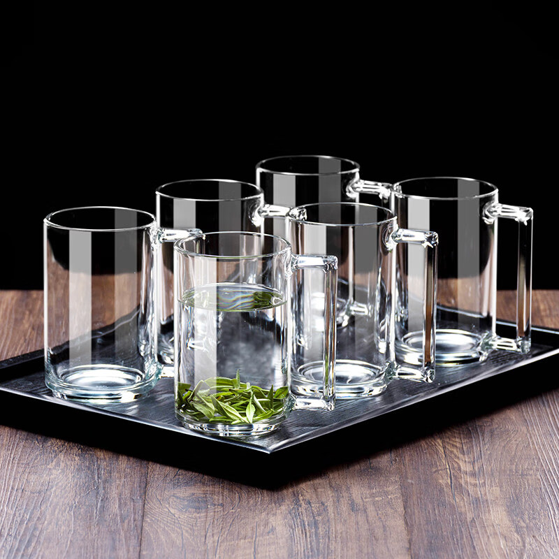 乐美雅（Luminarc）家用加厚透明玻璃杯子耐热带把绿茶杯喝水杯牛奶果汁杯简约套装 盘子+钢化杯6只 320ml