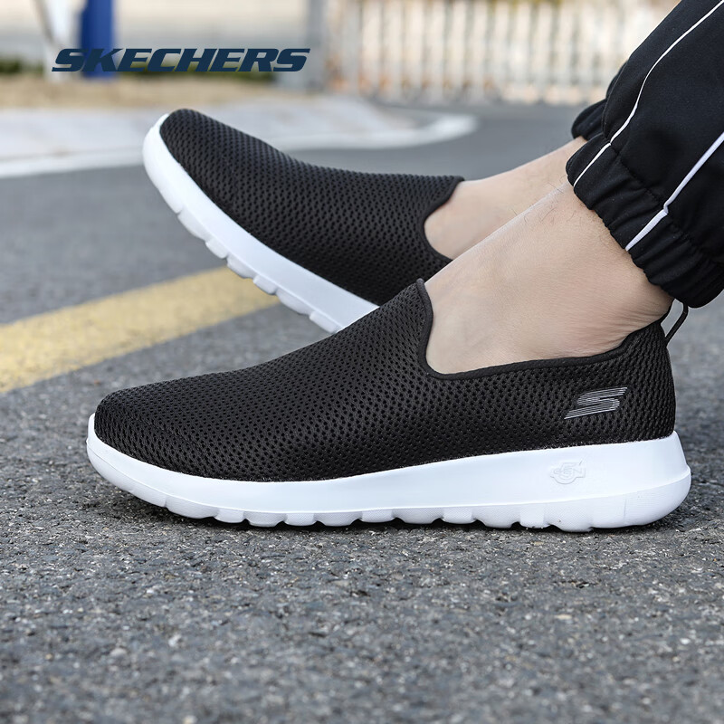 斯凯奇（Skechers）夏季男鞋2025新款网面健步鞋一脚蹬穿脱透气软底休闲老人鞋爸爸鞋 54600-BKW 43.5