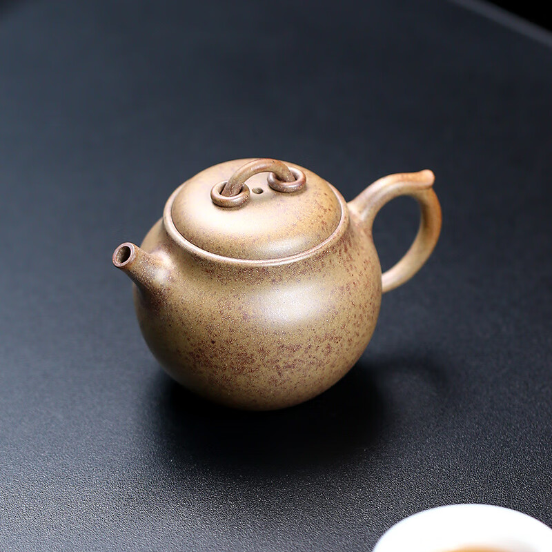 吉羊 宜兴紫砂壶柴烧窑变纯手工泡茶壶功夫茶具 原矿双圈壶140ml 翡翠