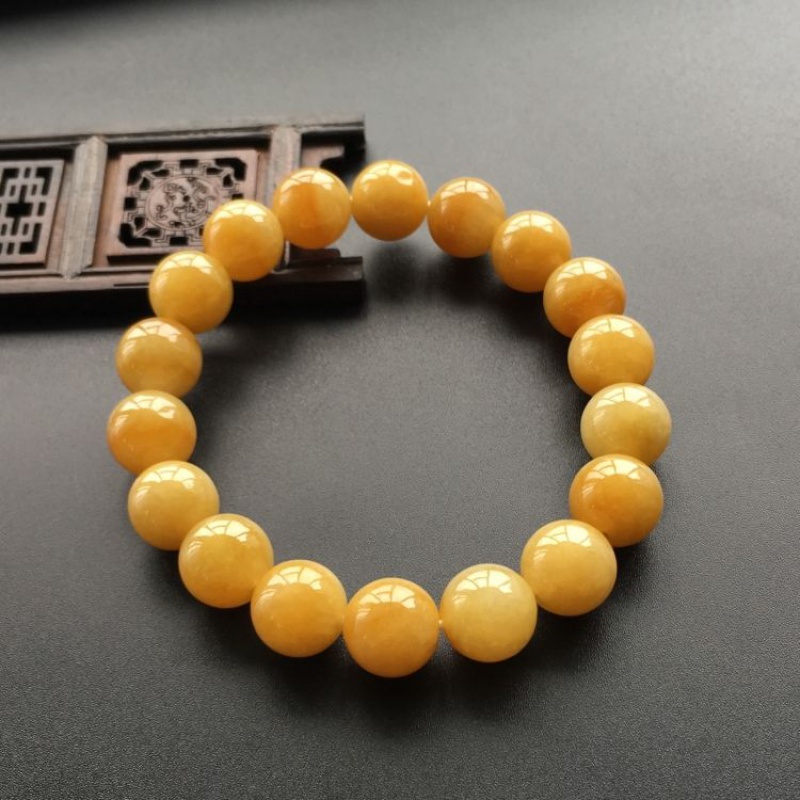 snqp黄翡手链宝缅甸翡翠冰糯种手链鸡油黄黄翡手串圆散珠玉石男女款手