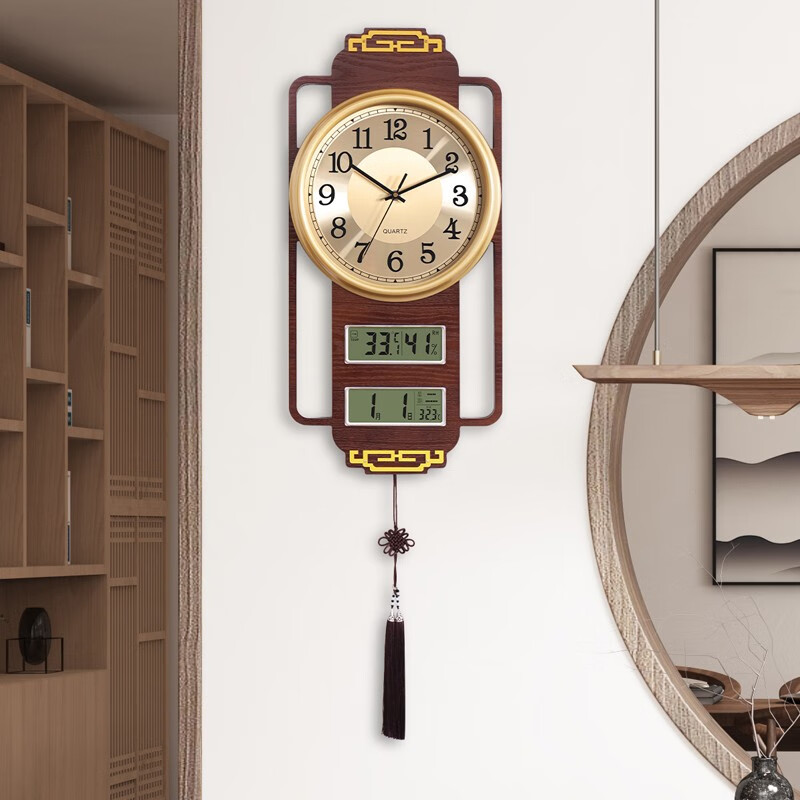 汉时(hense)新中式复古万年历装饰挂钟客厅古典高档挂墙时钟创意钟表