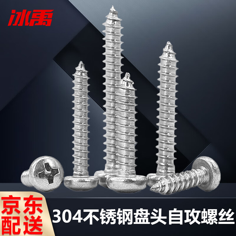 冰禹 BYZJ-166 304不锈钢盘头自攻螺丝 GB845圆头十字螺丝钉自攻钉 ST6.3*22(100个） 