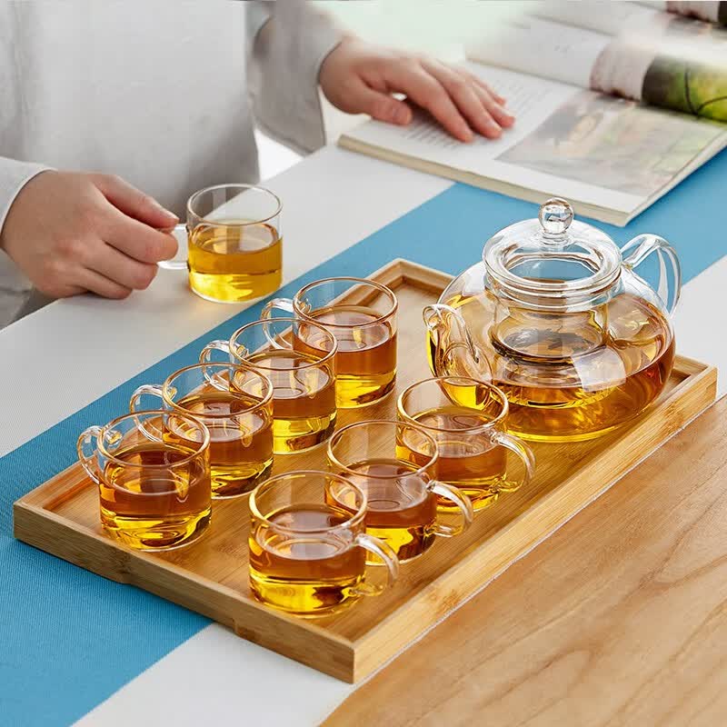 美斯尼 茶具套装玻璃功夫茶具 家用整套茶具茶壶套装茶盘小茶杯 十件套