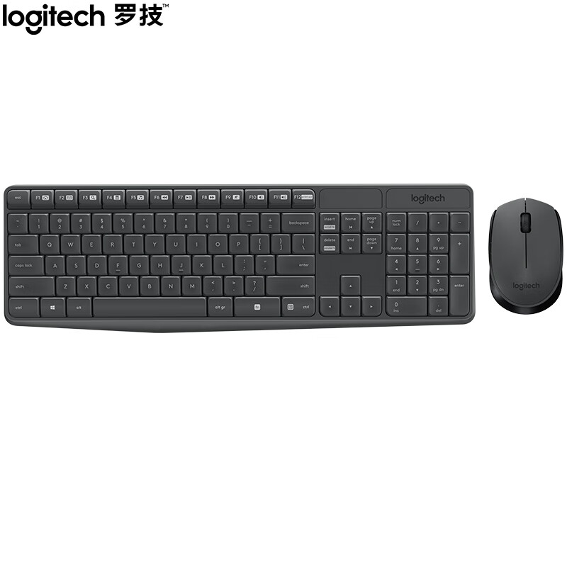 罗技（Logitech）MK235 键鼠套装 无线键鼠套装 办公键鼠套装  防泼溅防指纹 全尺寸 带无线2.4G接收器 黑